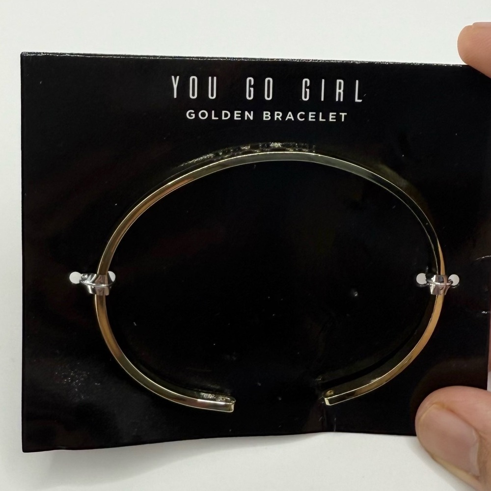 “You Go Girl” Gold Bangle Bracelet | Minimalist Cuff Style - Picture 3 of 5